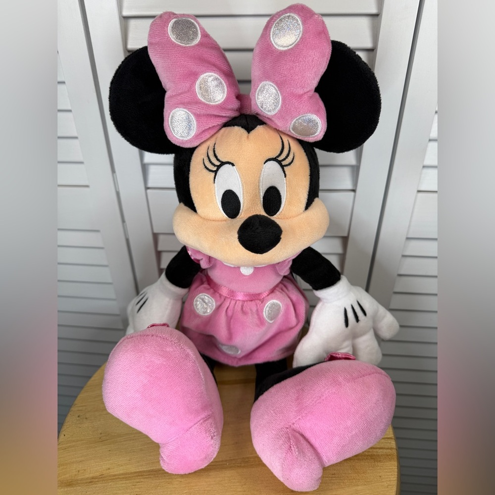 Disney Store Minnie Mouse Lg Pink Dot Dress Plush Doll Stuffed Animal Toy 18